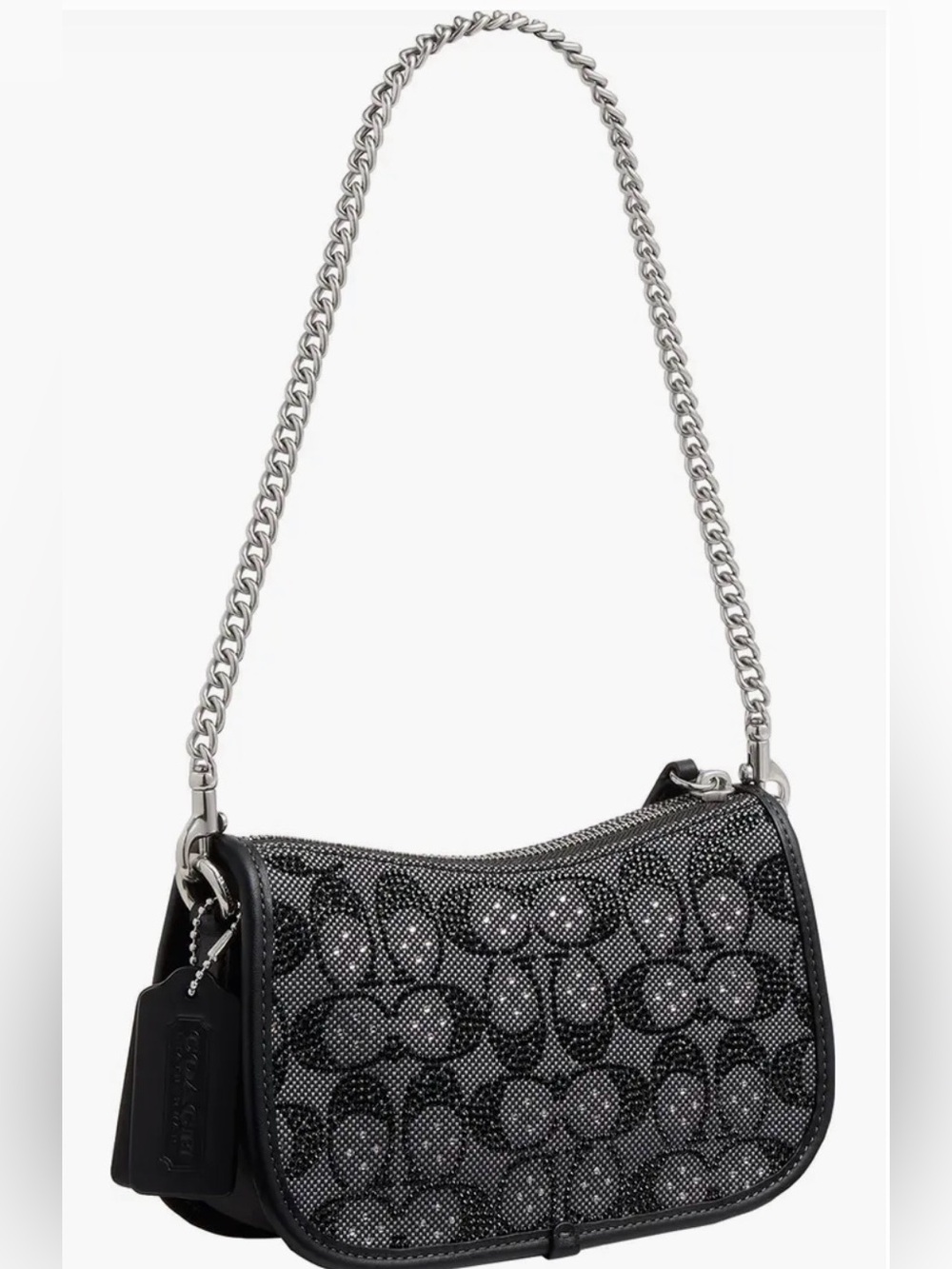 Coach Black Crystal Signature Jacquard Swinger 20 w/ Crossbody Chain